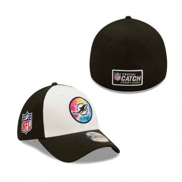 Men's Miami Dolphins White Black 2022 NFL Crucial Catch 39THIRTY Coaches Flex Hat