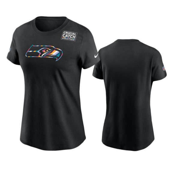 Women's Seahawks Black Crucial Catch Multicolor T-Shirt