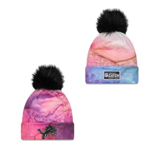 Women's Detroit Lions Pink Black 2022 NFL Crucial Catch Pom Knit Hat