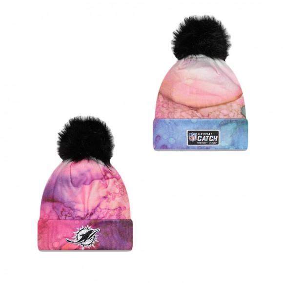 Women's Miami Dolphins Pink Black 2022 NFL Crucial Catch Pom Knit Hat