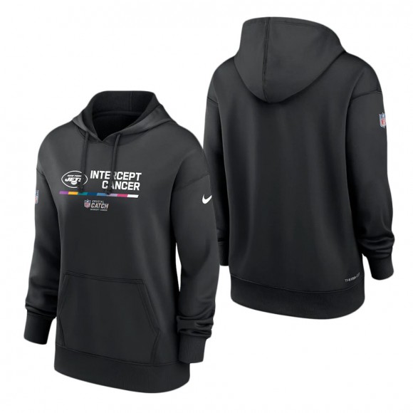 Women's New York Jets Black 2022 NFL Crucial Catch Therma Performance Pullover Hoodie