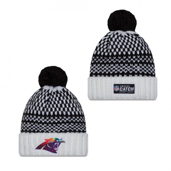 Women's Carolina Panthers Black White 2023 NFL Crucial Catch Cuffed Pom Knit Hat