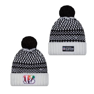 Women's Cincinnati Bengals Black White 2023 NFL Crucial Catch Cuffed Pom Knit Hat