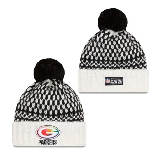 Women's Green Bay Packers Black White 2023 NFL Crucial Catch Cuffed Pom Knit Hat