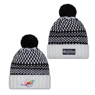 Women's Miami Dolphins Black White 2023 NFL Crucial Catch Cuffed Pom Knit Hat