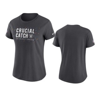 Women's Raiders Anthracite 2021 NFL Crucial Catch T-Shirt