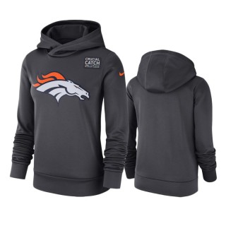 Women's Broncos Anthracite Crucial Catch Performance Hoodie