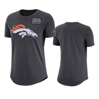 Women's Broncos Anthracite Crucial Catch Performance T-Shirt