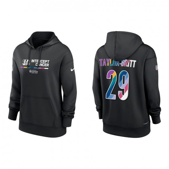 Women's Cam Taylor-Britt Cincinnati Bengals Black 2022 NFL Crucial Catch Therma Performance Pullover Hoodie