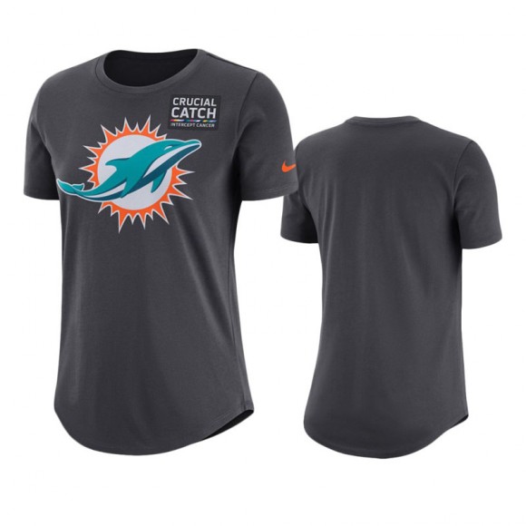 Women's Dolphins Anthracite Crucial Catch Performance T-Shirt