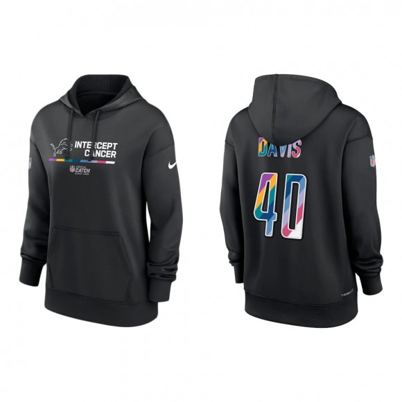 Women's Jarrad Davis Detroit Lions Black 2022 NFL Crucial Catch Therma Performance Pullover Hoodie