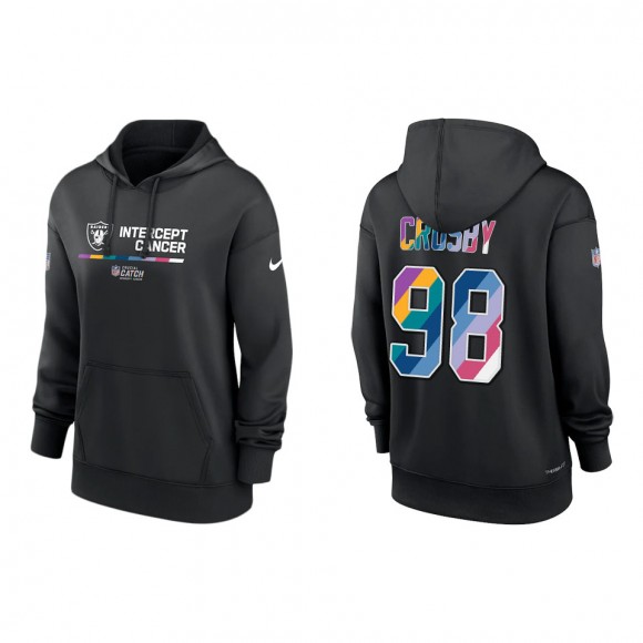 Women's Maxx Crosby Las Vegas Raiders Black 2022 NFL Crucial Catch Therma Performance Pullover Hoodie