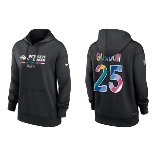 Women's Melvin Gordon Denver Broncos Black 2022 NFL Crucial Catch Therma Performance Pullover Hoodie