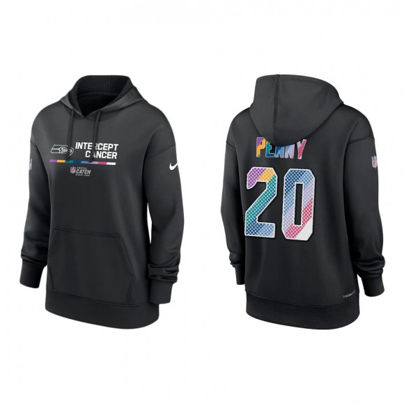 Women's Rashaad Penny Seattle Seahawks Black 2022 NFL Crucial Catch Therma Performance Pullover Hoodie